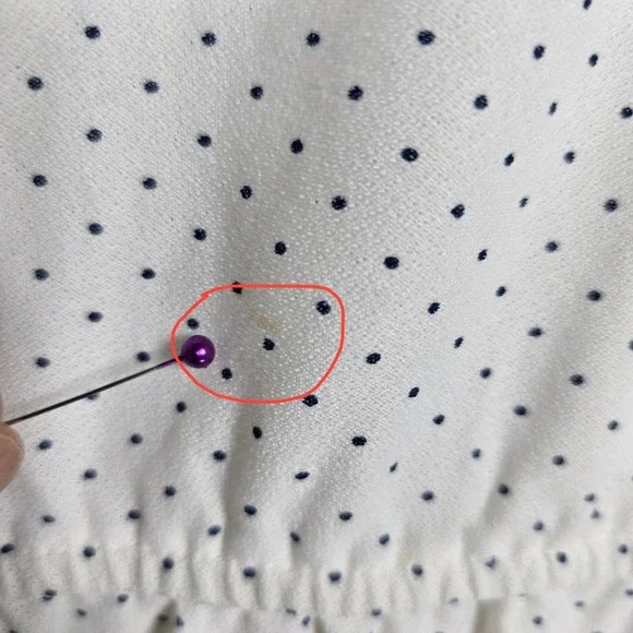 Vintage White Polka Dot Dress Short Sleeve Mock‎ Neck Elastic Waist Ruffle Trim - Picture 7 of 11